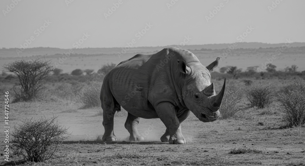 Fototapeta premium Rhinoceros walking in savanna