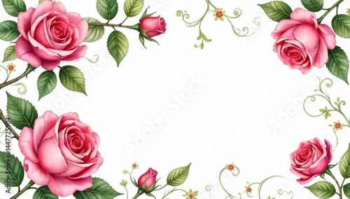 Intricate watercolor roses, swirling vines, & leaves , traditional, plant, surface pattern