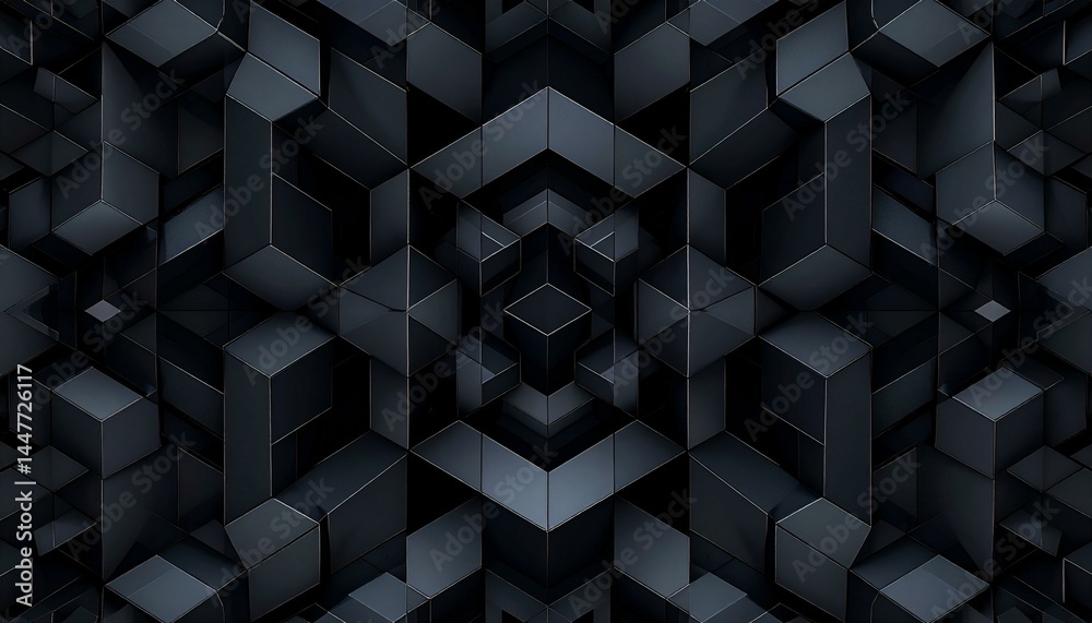 Fototapeta premium Abstract dark gray and black 3D geometric cube pattern background. Perfect for modern, tech, or corporate designs.