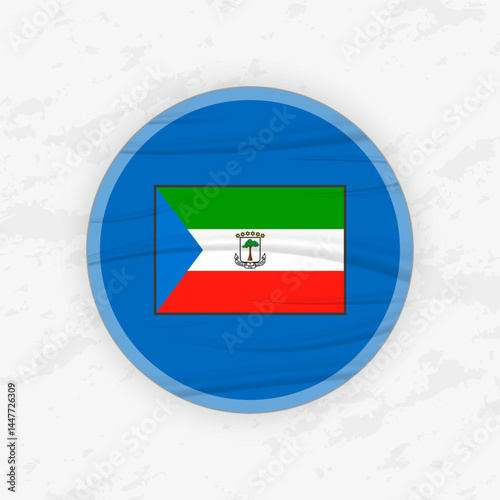 Equatoguinean Flag in a Circular Emblem Design, Abstract Round Sticker Illustration.