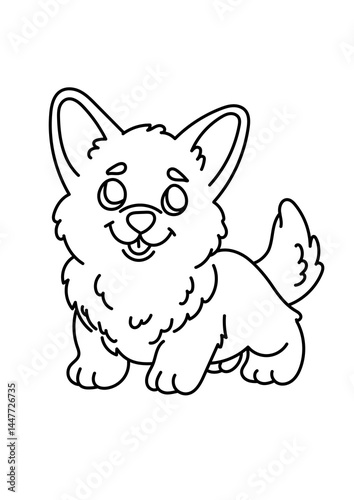 Welsh Corgi Puppy Coloring Page – Cute Line Art Printable for Kids, Preschool, and Kindergarten Activities