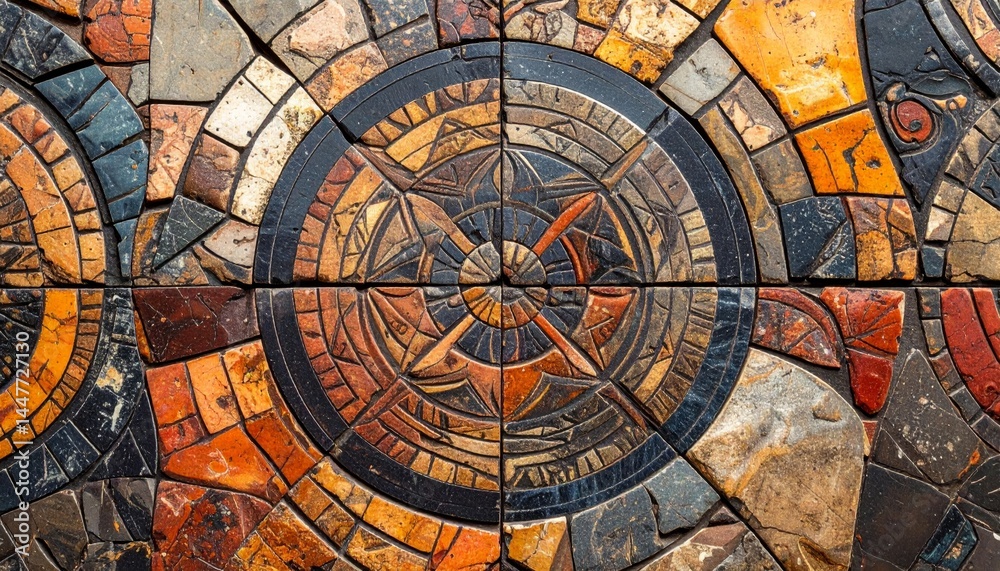 Obraz premium Intricate Stone Mosaic Tile Pattern With Circular Design