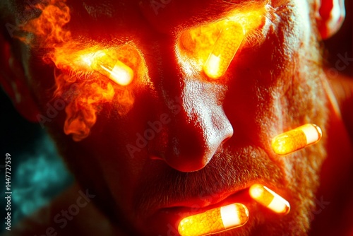 Obraz na płótnie Substance abuse - cause of depression: abstract image of individual status. Mood swings and depression. Metaphorical substance abuse feelings of a loss of pleasure or interest. Lost in though. w salonie