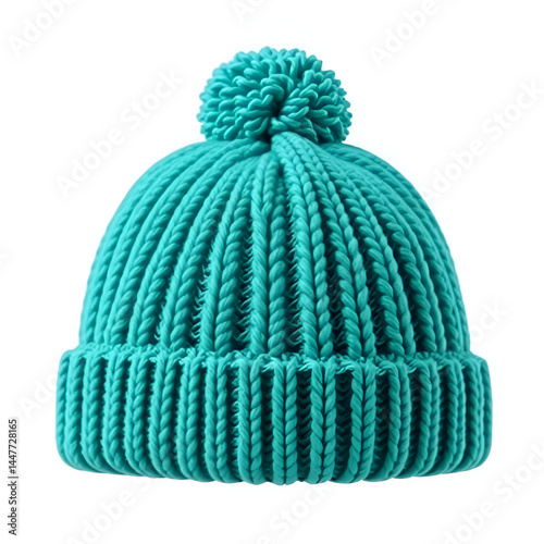 Teal green bobble hat isolated on a white background