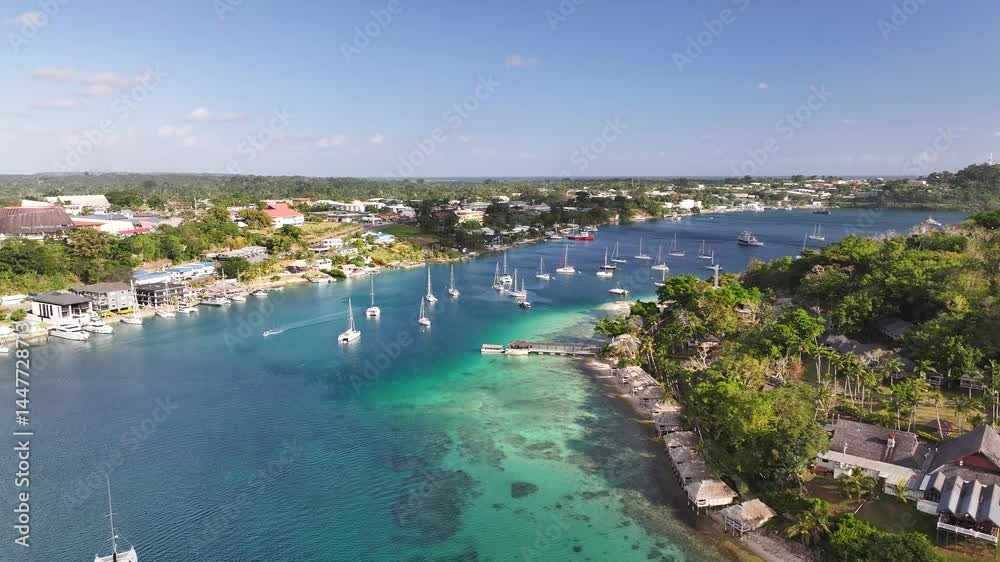 custom made wallpaper toronto digitalYachts Moored In Tropical Seascape, Port Vila Harbour, Vanuatu - Aerial Drone Shot