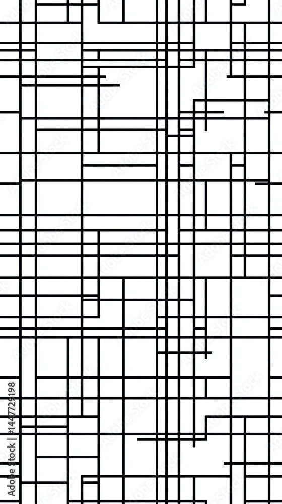 Fototapeta premium Abstract black and white pattern with interconnected straight lines forming a complex and modern grid. Ideal for backgrounds, textures and designs with a geometric and minimalist touch.