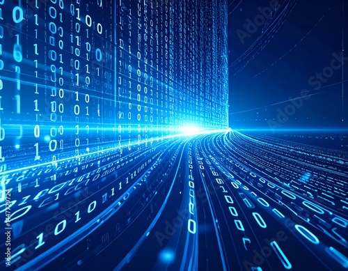 Wallpaper Mural Abstract digital data stream, binary code, glowing blue, technology background, futuristic concept, data flow, information highway, network, internet. Torontodigital.ca