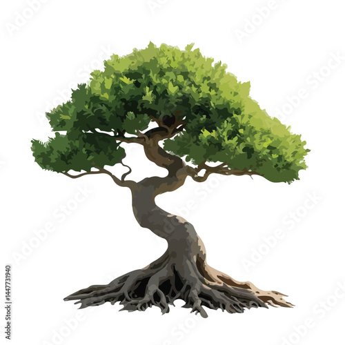 Vector watercolor green tree or forest side view isolated on white background for landscape and architecture drawing,elements for environment or and garden,Shrub for section