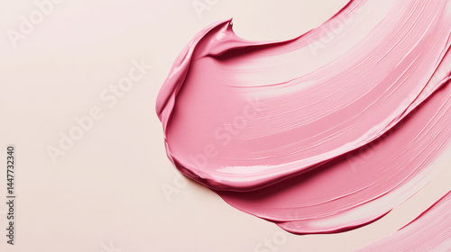 Smooth pink cosmetic cream or makeup foundation smeared on a soft beige background. Generative AI