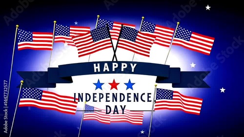 A Happy Independence Day, Crossed Flags Of USA With Text, Independence Day, United States, America, American, USA Text Letter Typography Calligraphy Word