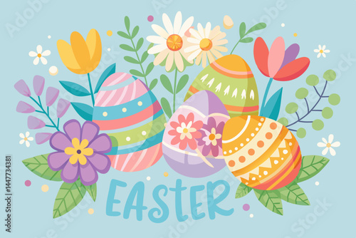 Happy easter greeting card with flowers 