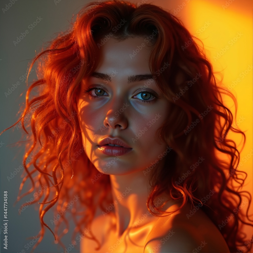 Red-haired woman in golden light Red-haired woman in golden light