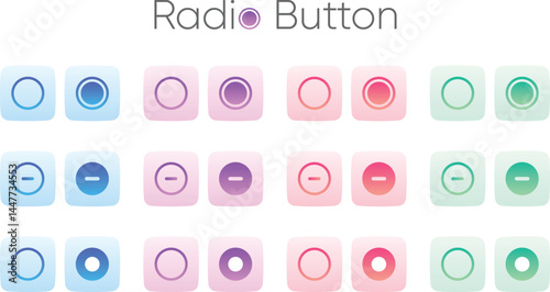 Switch toggle radio button icon set. Turn on and turn off slider. Switch on and off toggle. Power button in line and flat style. Material design switch buttons set