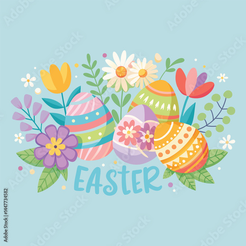 Happy easter greeting card with flowers 