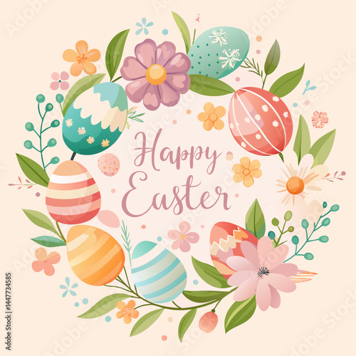 Happy easter greeting card with flowers 