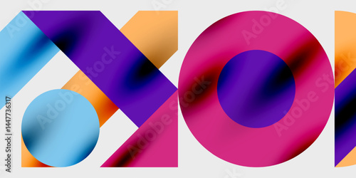 Abstract colorful shapes form letters. Vivid gradients create dynamic visual impact. Modern design, bold composition.