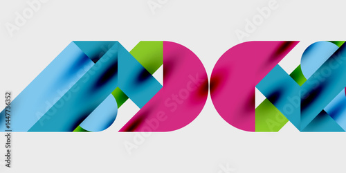 Abstract colorful ribbons interlock forming stylized letters. Bright hues create dynamic visual impact. Minimalist design, modern aesthetic.