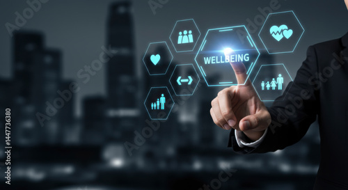 Obraz na płótnie Innovative wellbeing solutions in business urban environment digital content corporate perspective enhancing employee health and wellness w salonie