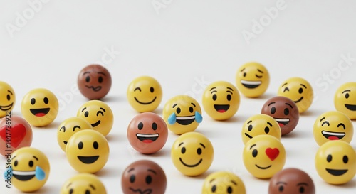 Colorful 3D emoji faces scattered playfully on a clean, white background, with plenty of neutral space for text or branding