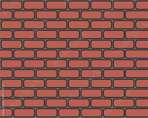 Minimalist repeating brick pattern in muted reddish-brown with dark gray outlines. Rounded rectangular bricks in horizontal rows, flat geometric texture. Simple, uncluttered background design.