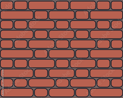 Minimalist repeating brick pattern in muted reddish-brown with dark gray outlines. Rounded rectangular bricks in horizontal rows, flat geometric texture. Simple, uncluttered background design.