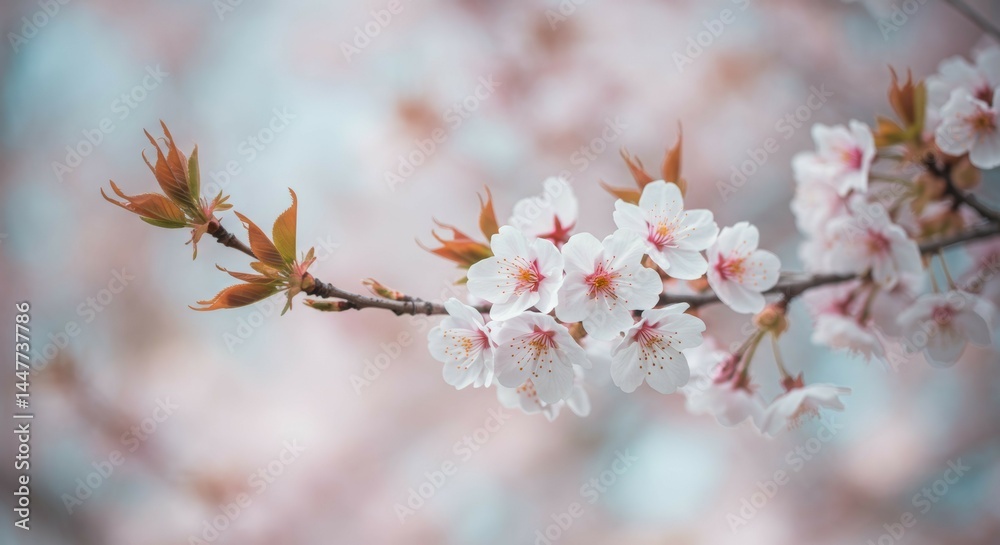 Fototapeta premium Cherry Blossom Branch with White Flowers