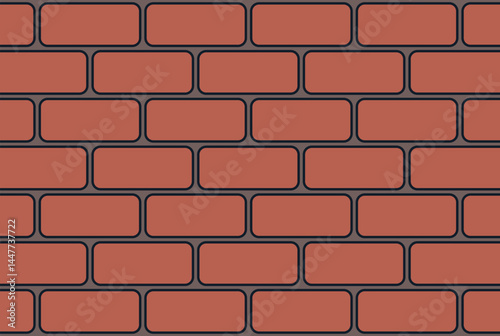 Minimalist repeating brick pattern in muted reddish-brown with dark gray outlines. Rounded rectangular bricks in horizontal rows, flat geometric texture. Simple, uncluttered background design.
