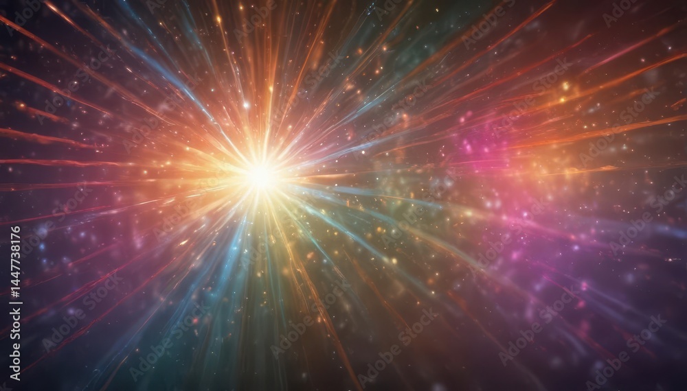 Fototapeta premium Abstract vibrant light burst, colorful bokeh, radiant rays, colorful, iridescent