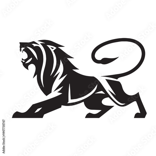 Fearsome attacking lion silhouette vector built with sharp angles – attacking lion silhouette – attacking lion vector – attacking lion illustration – silhouette of attacking lion

