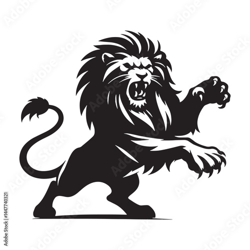 Dynamic attacking lion silhouette vector leaping in fluid motion – attacking lion silhouette – attacking lion vector – attacking lion illustration – silhouette of attacking lion

