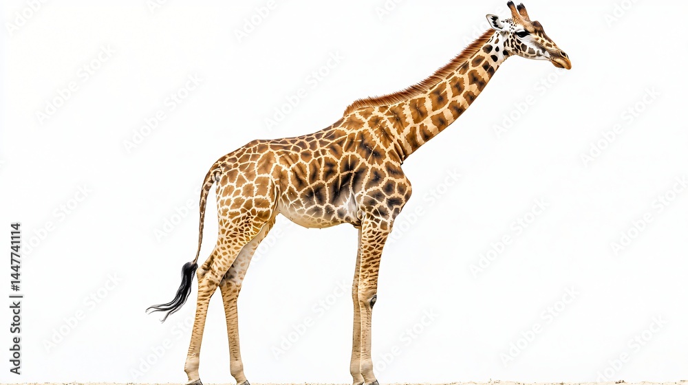 Obraz premium Majestic Giraffe Isolated on White Background Stunning Wildlife Photography for Design, Print, and Editorial Use. High-Resolution Image of a Giraffa Camelopardalis.