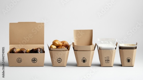 Recycled paperboard sleeves used for holding food containers with printed eco icons