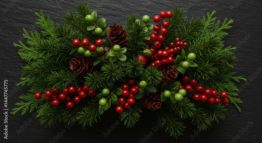 Festive Holiday Evergreen Arrangement with Berries and Pine Cones Festive Holiday Evergreen Arrangement with Berries and Pine Cones