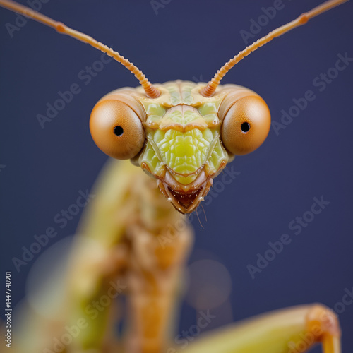African lined mantis (Sphodromantis lineola) or African praying mantis, is a species of praying mantis from Africa - closeup with selective focus.