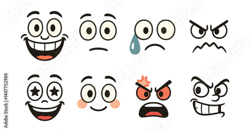 Cartoon emotions icons set – happy, sad, angry, surprised, love, shocked, crying, confused