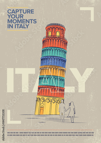 Leaning Tower of Pisa Vector Illustration. World famous landmark series in Retro Style. Pisa, Italy Travel Poster.

