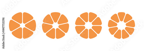 Circle division infographic icon set. Pie chart divided 6, 7, 8, 9 equal parts. Pizza or flower round diagram. Infographic wheel segment and fraction. Vector illustration isolated on white background.