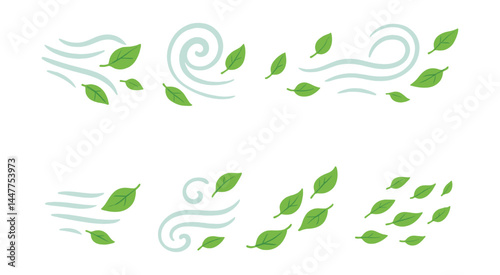 Nature elements icon set – leaf, wind, breeze, swirl, eco, green energy