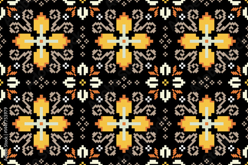 Cross stitch pattern concept showcasing traditional ethnic geometric pattern, Design for textile, background,carpet,wallpaper,clothing,wrapping,Batik,fabric,Vector illustration	
