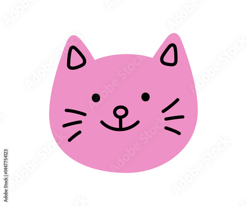 Cute doodle happy cat face icon. Smile laughing cat. Kitty kawaii emoji. Hand drawn animal emoticon. Good mood. Expression kitty head. Vector illustration isolated on white background.