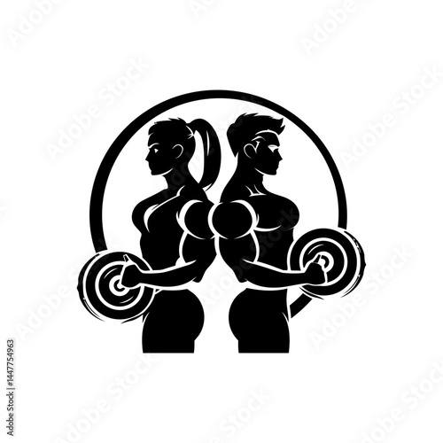 vector illustration of a man and girls with dumbells 9