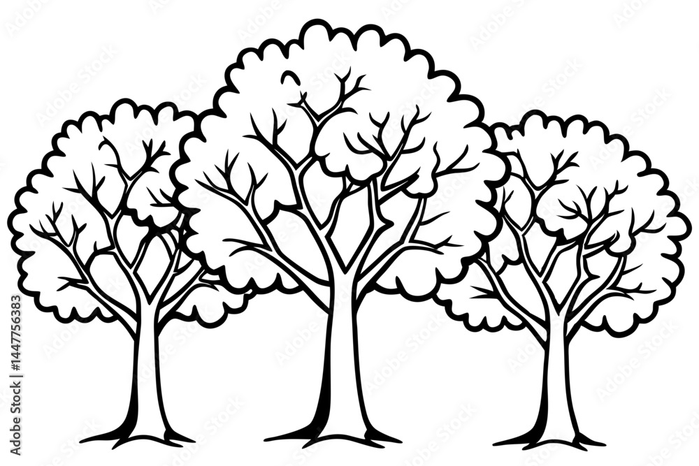 Fototapeta premium Rustic Oak Tree Outline Illustrations