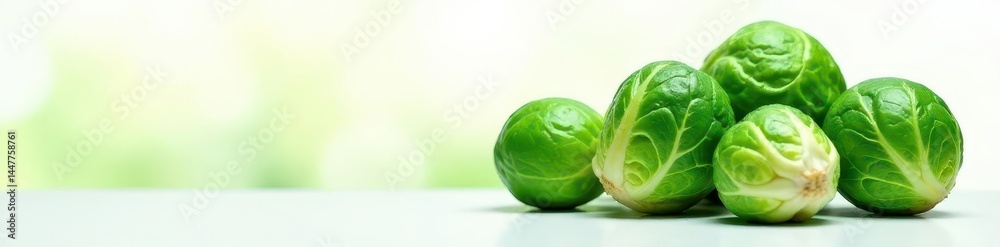 Fototapeta premium Vibrant green Brussels sprouts, pristine white background , minimalism, green, macro