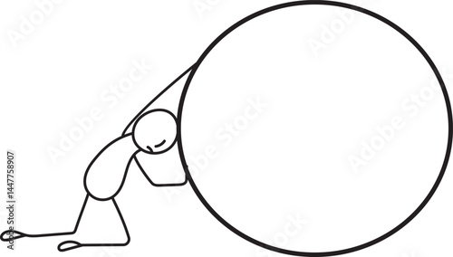 man pushing heavy stone,stick figure,vector