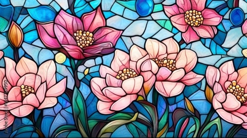 Botanical Decorative Ornamental Texture Blue