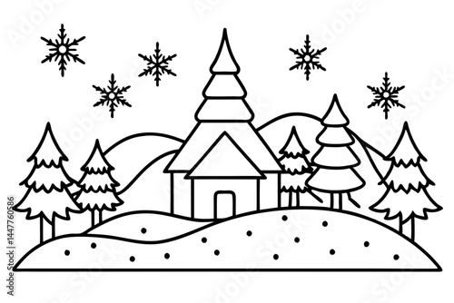 Winter Landscape Minimalist Vector Ar