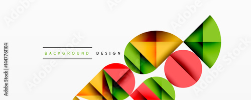 Abstract geometric shapes, vibrant colors, modern design. Background elements create dynamic visual composition. Clean, minimalist aesthetic.