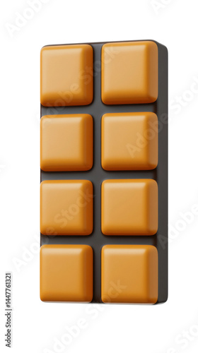 Delicious caramel chocolate bar gourmet store food photography studio. Isolated on transparent background, png.