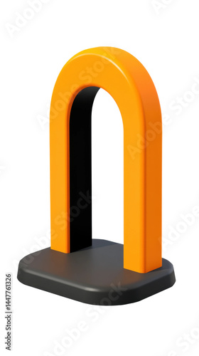 Creative orange arch design studio 3d model minimalist perspective. Isolated on transparent background, png.