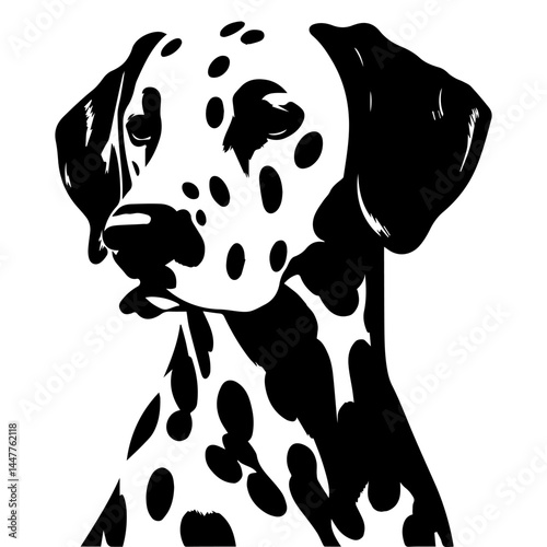 A black and white silhouette of a Dalmatian on a white isolated background. Vector graphics. EPS.